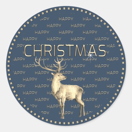 ハッピークリスマスマジカルスタッグメタリック金ゴールドブリティッシュ ラウンドシール (正面)