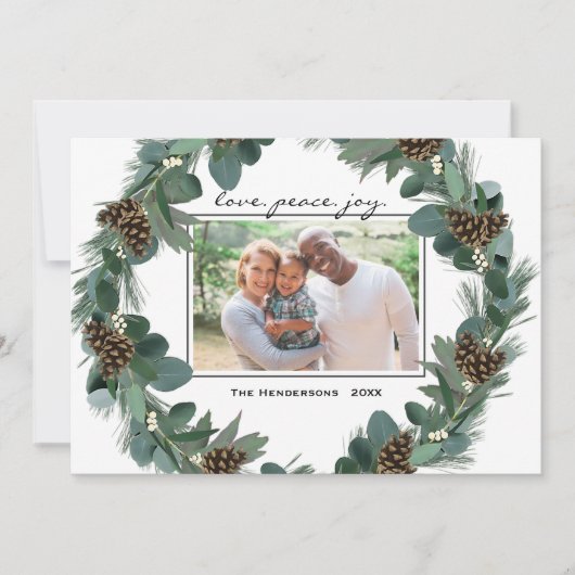 ハッピークリスマスリースラブピースジョイファミリー写真 シーズンカード (正面)