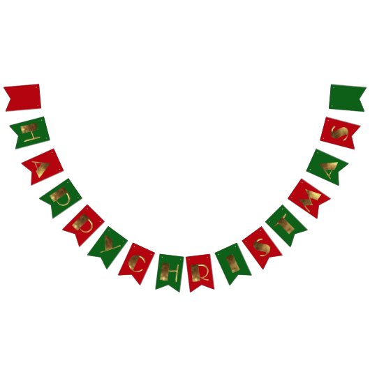 ハッピークリスマスレッドグリーンゴールデン文字タイポグラフィ バンティングフラッグ (全)