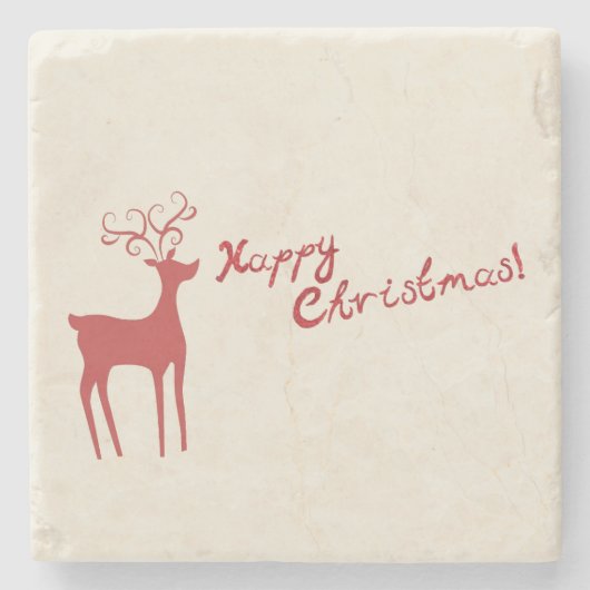 ハッピークリスマスレッドトナカイ ストーンコースター (正面)