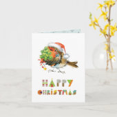 ハッピークリスマスロビン カード (黄色い花)