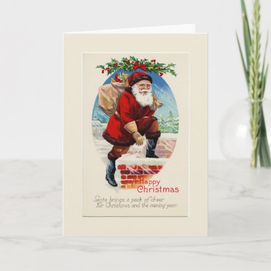 ハッピークリスマスヴィンテージサンタグリーティングカード シーズンカード (正面)