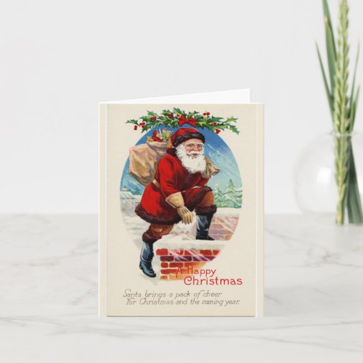 ハッピークリスマスヴィンテージサンタノートカード シーズンカード (正面)