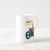 ハッピークリスマスヴィンテージサンタバイクもしくは自転車に乗る人レトロホリデー ボーンチャイナマグカップ (正面右)