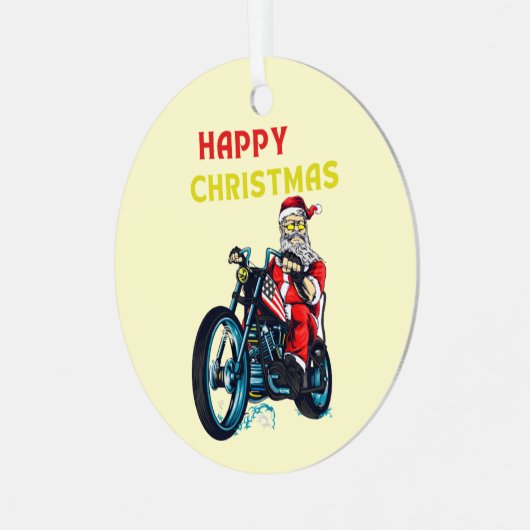 ハッピークリスマスヴィンテージサンタバイクもしくは自転車に乗る人 メタルオーナメント (正面左)