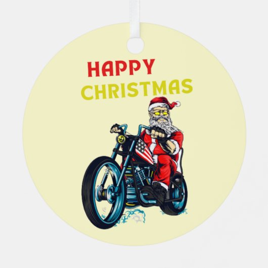 ハッピークリスマスヴィンテージサンタバイクもしくは自転車に乗る人 メタルオーナメント (裏面)