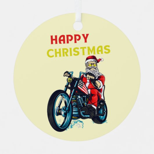ハッピークリスマスヴィンテージサンタバイクもしくは自転車に乗る人 メタルオーナメント (正面)