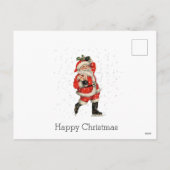 ハッピークリスマスヴィンテージレッドサンタスケートで滑るホワイト シーズンポストカード (裏面)