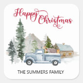 ハッピークリスマス封筒用シール素朴トラックウッズ スクエアシール (正面)