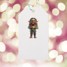 ハッピークリスマス小妖精や小人ホワイトギフトラベル