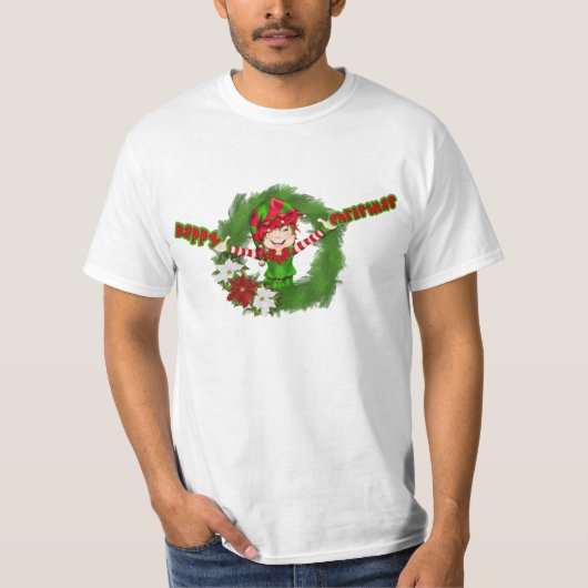 ハッピークリスマス小妖精や小人 Tシャツ (正面)