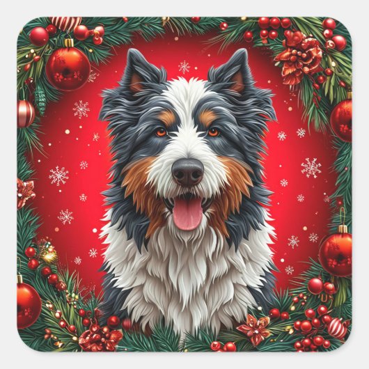 ハッピークリスマス犬 スクエアシール (正面)