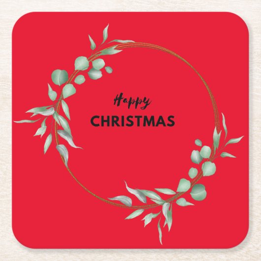 ハッピークリスマス紙コースター スクエアペーパーコースター (正面)