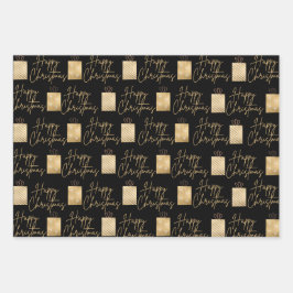 ハッピークリスマス金ゴールドとブラックラッピング紙 ラッピングペーパーシート