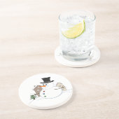 ハッピークリスマス雪だるまイラストレーション コースター (側面)