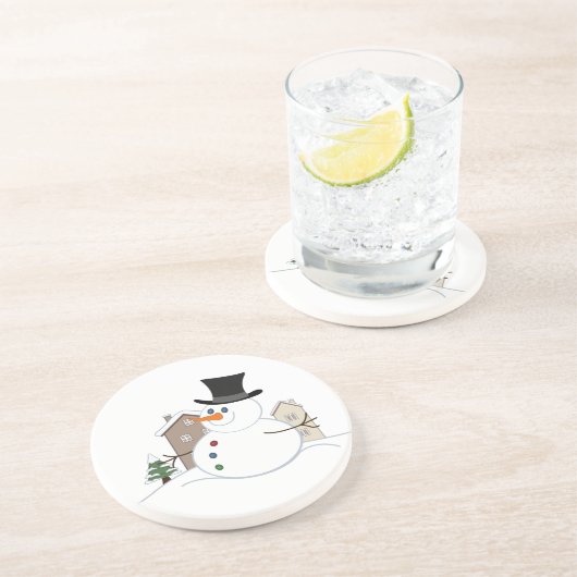 ハッピークリスマス雪だるまイラストレーション コースター (側面)