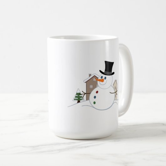 ハッピークリスマス雪だるまイラストレーション コーヒーマグカップ (正面右)