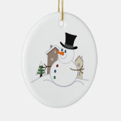 ハッピークリスマス雪だるまイラストレーション セラミックオーナメント (右)