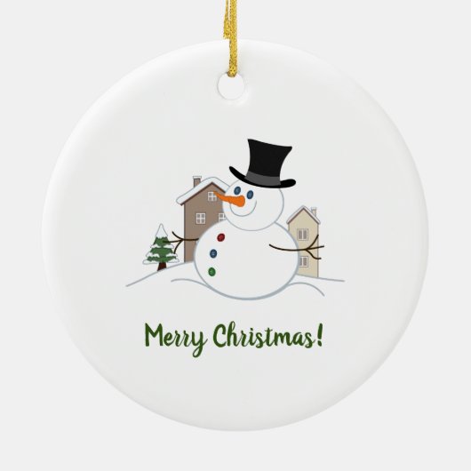 ハッピークリスマス雪だるまイラストレーション セラミックオーナメント (裏面)