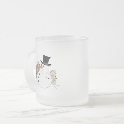 ハッピークリスマス雪だるまイラストレーション フロストグラスマグカップ (正面左)