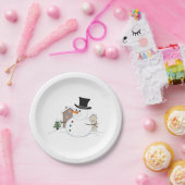 ハッピークリスマス雪だるまイラストレーション ペーパープレート (パーティー)