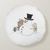 ハッピークリスマス雪だるまイラストレーション ラウンドクッション (裏面)
