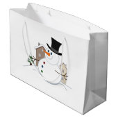 ハッピークリスマス雪だるまイラストレーション ラージペーパーバッグ (裏面アングル)
