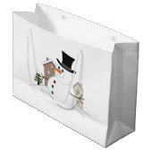 ハッピークリスマス雪だるまイラストレーション ラージペーパーバッグ (正面アングル)