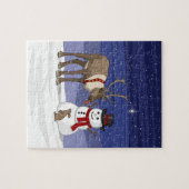 ハッピークリスマス雪だるま&かわいいトナカイ ジグソーパズル (横)