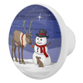 ハッピークリスマス雪だるま&かわいいトナカイ セラミックノブ (右)