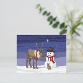 ハッピークリスマス雪だるま&カワイトトナカイはがき ポストカード (スタンド正面)
