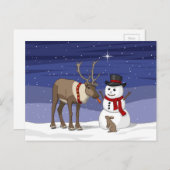 ハッピークリスマス雪だるま&カワイトトナカイはがき ポストカード (正面/裏面)
