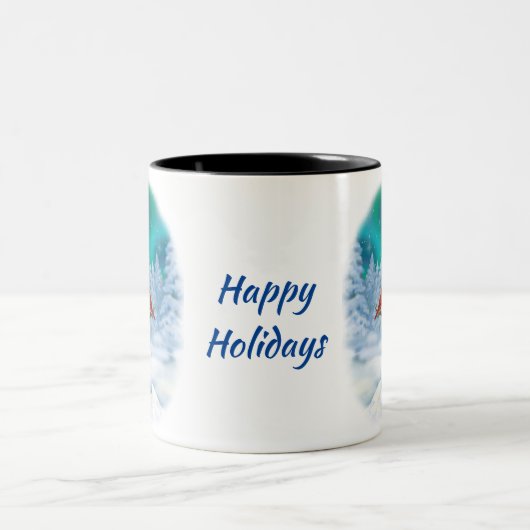 ハッピークリスマス雪だるま&バードウィンターシーンコーヒー ツートーンマグカップ (中央)