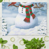 ハッピークリスマス雪だるま&バードウィンターシーン キッチンタオル (折り畳み)