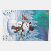 ハッピークリスマス雪だるま&バードウィンターシーン キッチンタオル (横)