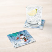 ハッピークリスマス雪だるま&バードウィンターシーン スクエアペーパーコースター (インサイチュ)
