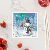 ハッピークリスマス雪だるま&バードウィンターシーン スタンダードカクテルナプキン (インサイチュ)