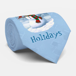 ハッピークリスマス雪だるま&バードウィンターシーン ネクタイ