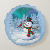 ハッピークリスマス雪だるま&バードウィンターシーン ラウンドクッション (裏面)
