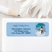 ハッピークリスマス雪だるま&バードウィンターシーン ラベル (インサイチュ)