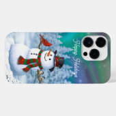 ハッピークリスマス雪だるま&バードウィンターシーン iPhoneケース (裏面横)