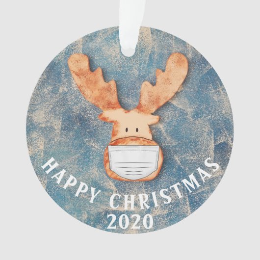 ハッピークリスマス2020おもしろい鹿と顔マスク オーナメント (正面)