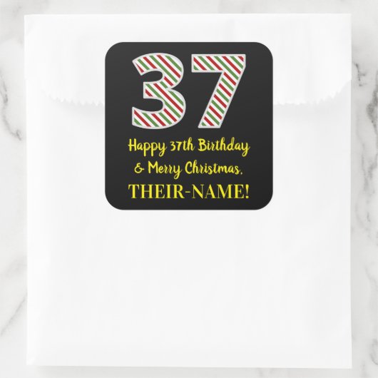 ハッピークリスマス37誕生日&メリークリスマス，名前をカスタムする スクエアシール (バッグ)