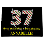 ハッピークリスマス37誕生日&メリークリスマス，名前をカスタムする ラージペーパーバッグ (正面)