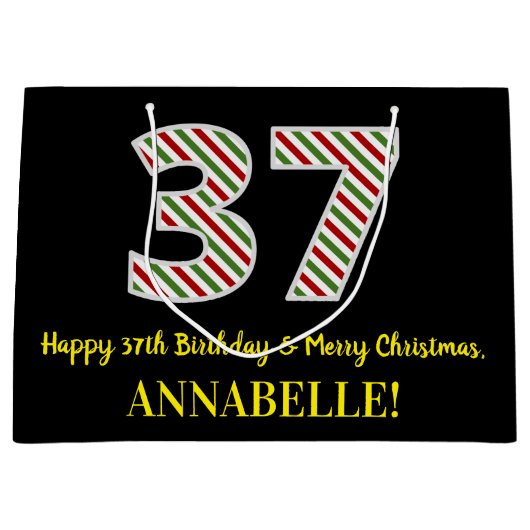 ハッピークリスマス37誕生日&メリークリスマス，名前をカスタムする ラージペーパーバッグ (正面)