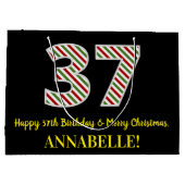 ハッピークリスマス37誕生日&メリークリスマス，名前をカスタムする ラージペーパーバッグ (裏面)