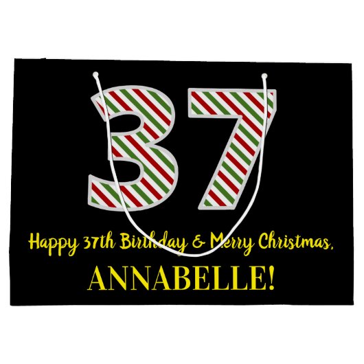 ハッピークリスマス37誕生日&メリークリスマス，名前をカスタムする ラージペーパーバッグ (裏面)