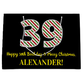 ハッピークリスマス39誕生日&メリークリスマス，名前をカスタムする ラージペーパーバッグ