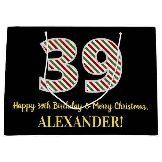 ハッピークリスマス39誕生日&メリークリスマス，名前をカスタムする ラージペーパーバッグ (正面)