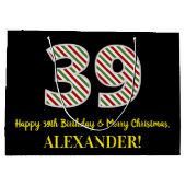 ハッピークリスマス39誕生日&メリークリスマス，名前をカスタムする ラージペーパーバッグ (裏面)